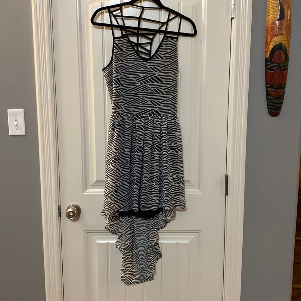 Blue and white stripe high low dress